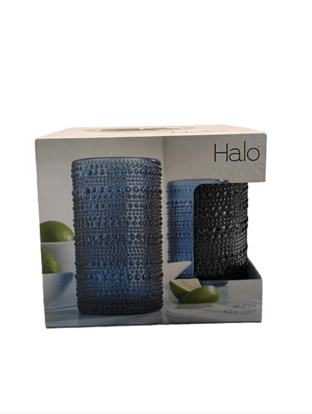Halo Blue Set Of 4 Highball Cooler Tumbler  15.2 oz Drinking Glasses